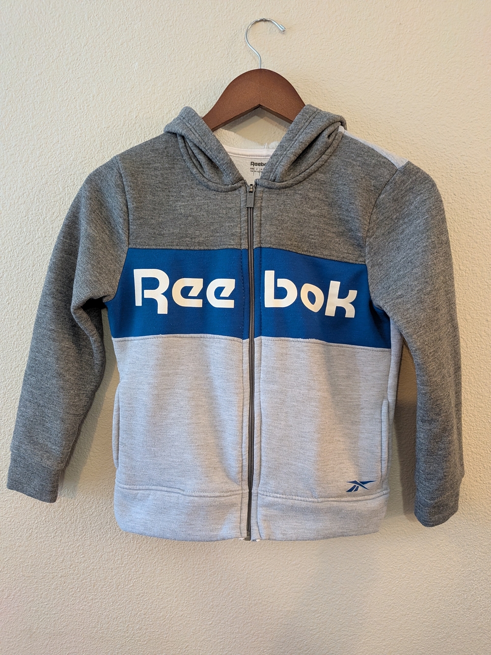Reebok Grey & Blue Full-Zip Kids Hoodie